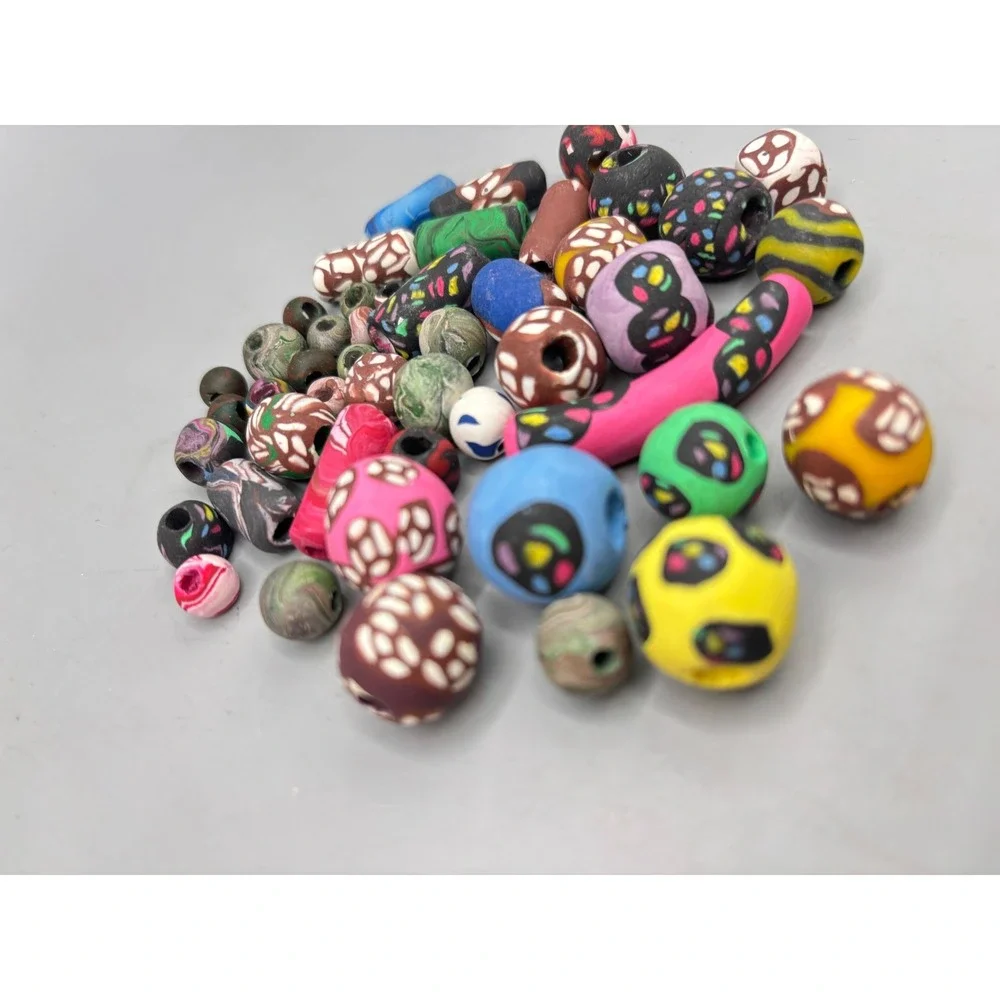 Vtg Polymer Clay Bead Lot‎ Millefiori Marbled Artisan Craft Jewelry Supplies